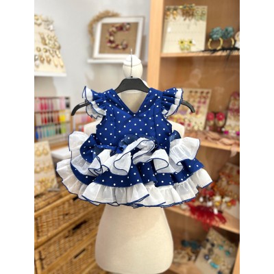 TRAJE AZUL PAVO LUNARES CANCAN