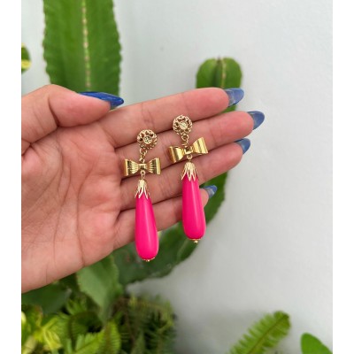 PENDIENTES LAGRIMA LAZO FUCSIA