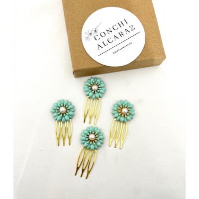 PEINA FLORILLA VERDE AGUA